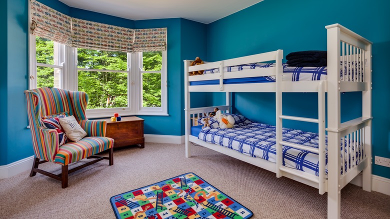 blue bedroom with bunk bed