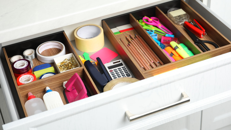 organized desk drawer