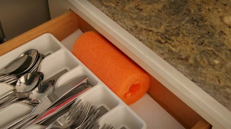 foam noodle in silverware drawer