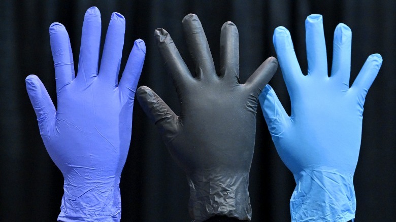 Blue and black rubber gloves