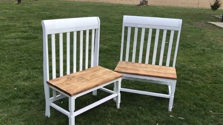 Two benches made from crib