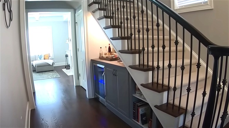 understairs bar with glass doors