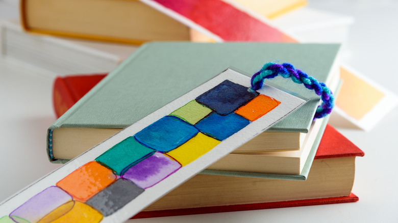 colorful books with bookmarks