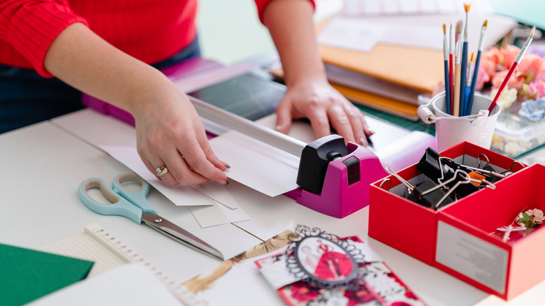 woman working at crafting desk