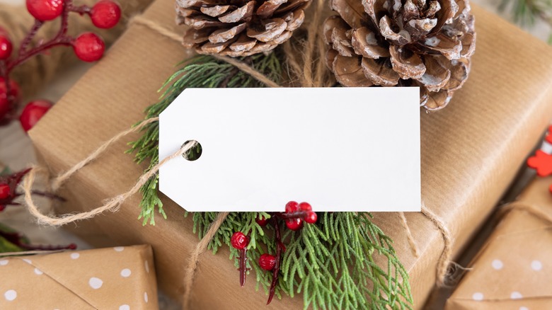 white gift tag on present