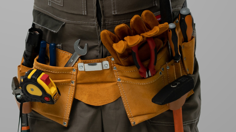 Closeup of a tool belt and tools