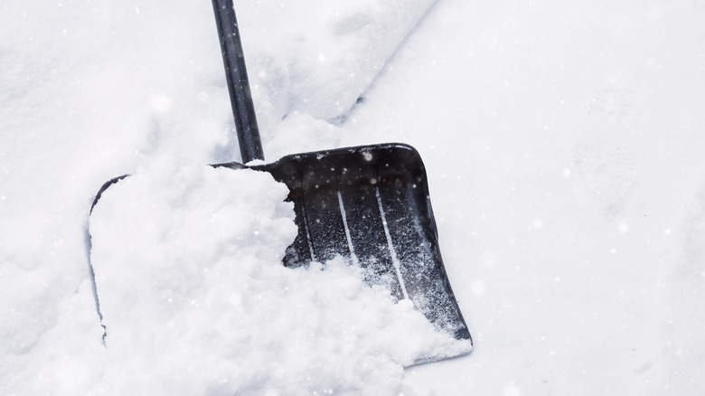 Snow shovel scooping snow