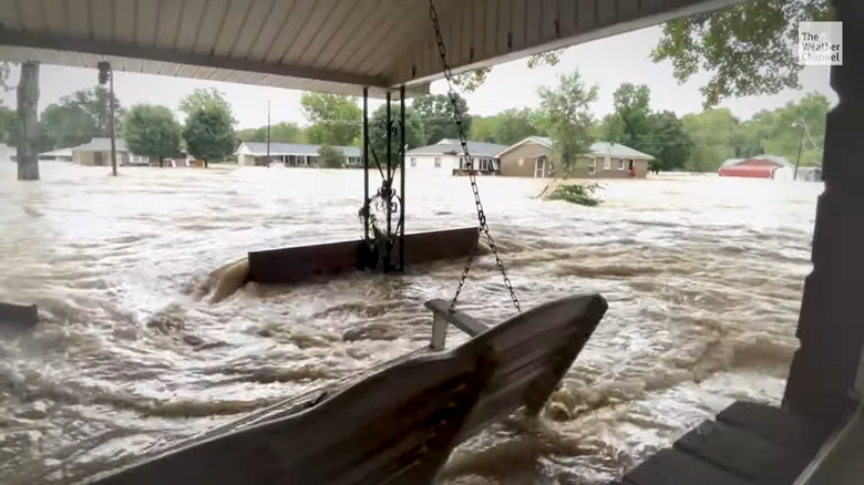 A porch in the midst of flooding