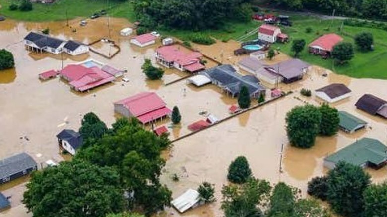 Flooded neighborhood aerial view