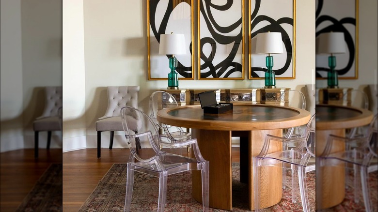 Bold blue vases in living room