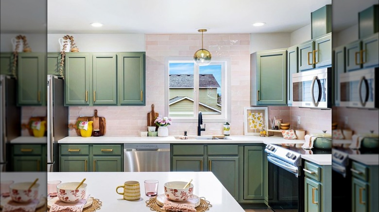 bright kitchen with metallic finishes 