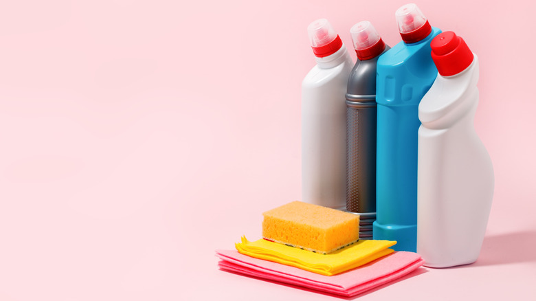 Unlabeled bottles of cleaning products