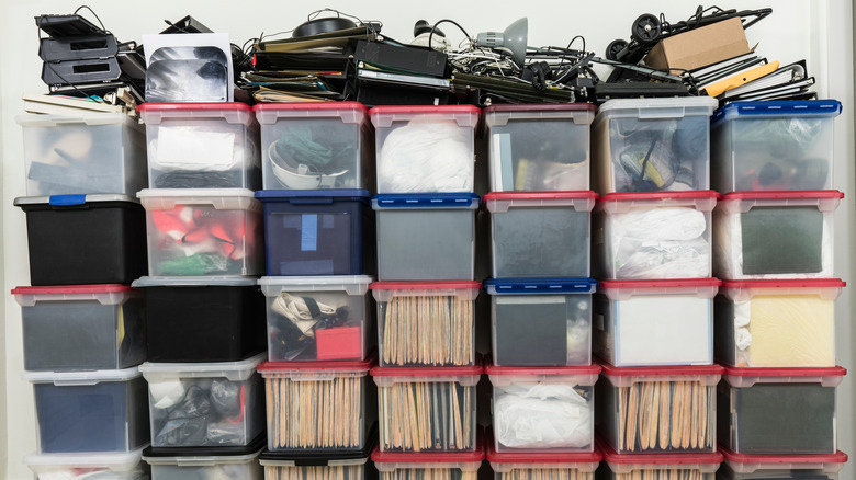 Storage boxes with office supplies