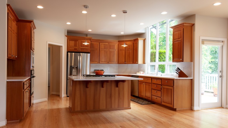 kitchen with plain wooden cabinets