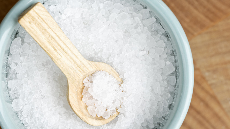 Bowl of salt with wooden spoon