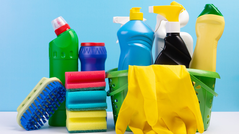 various plastic bottle cleaning supplies
