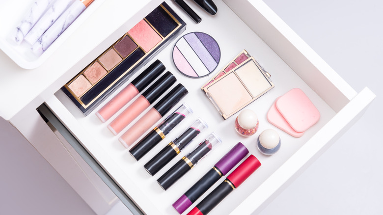 an organized makeup drawer