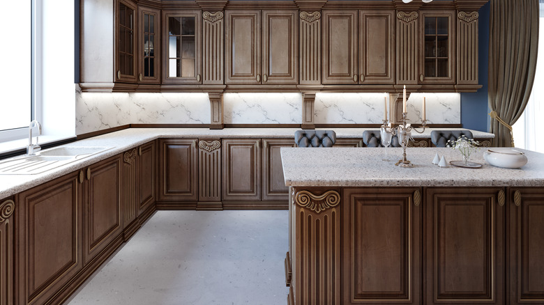 Stained wood kitchen cabinets