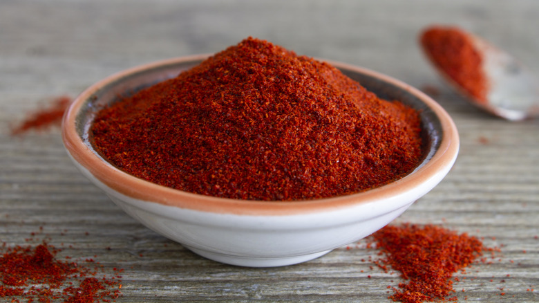 Chili pepper powder in dish