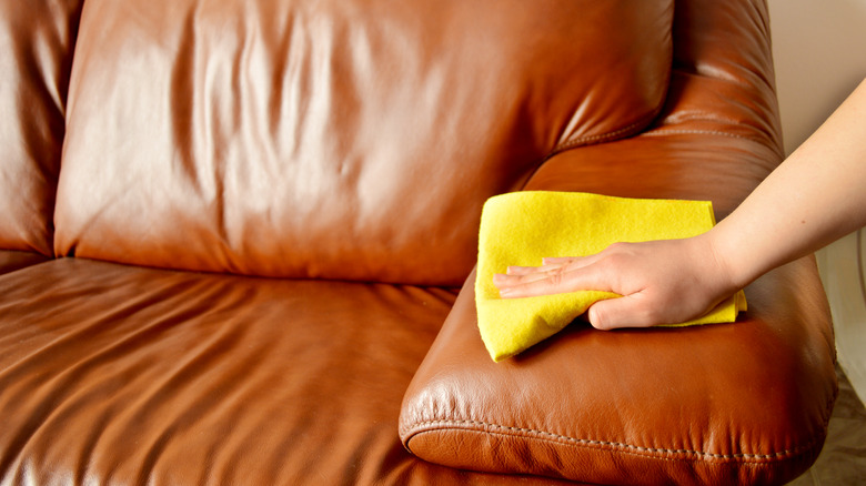 wiping camel leather couch