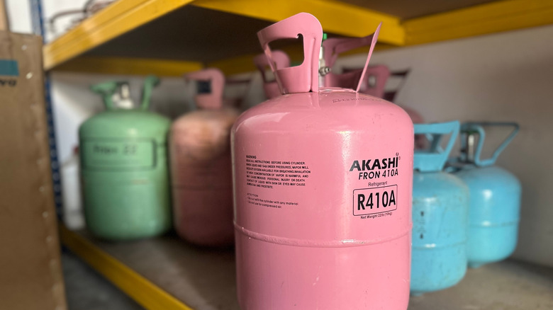 Propane tanks on a shelf