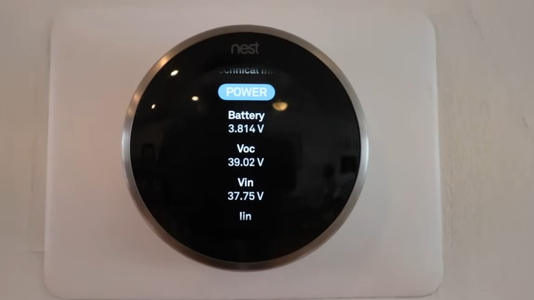 Power screen of a Nest thermostat displaying the battery levels