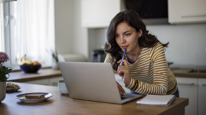 Woman doing online research