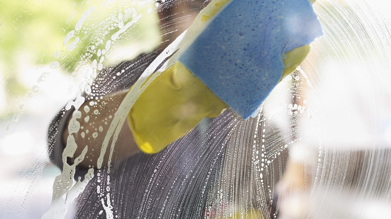 person washing windows