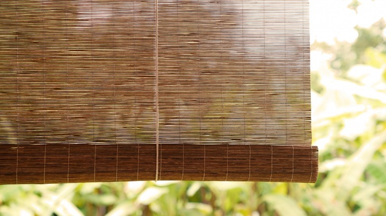 Bamboo shades on window 