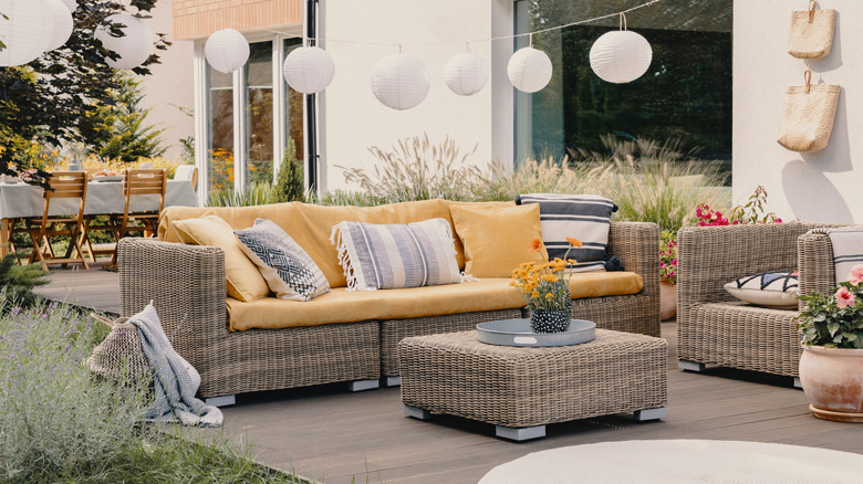 Outdoor home patio with stylish furniture