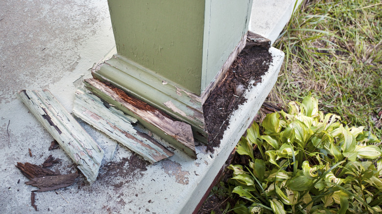 Water damage to column base