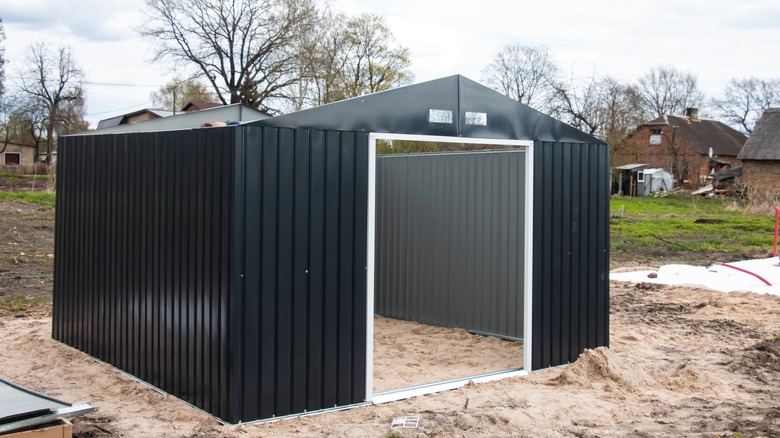 Steel shed being built