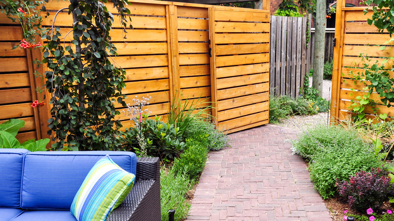 outdoor area with brick walkway 