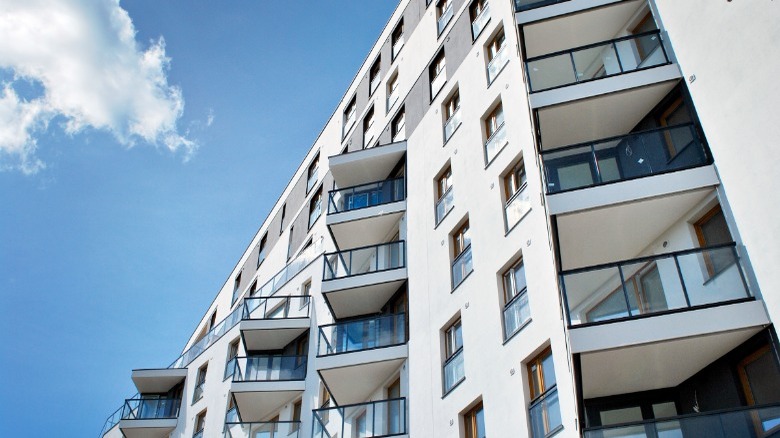 Condo building and blue sky