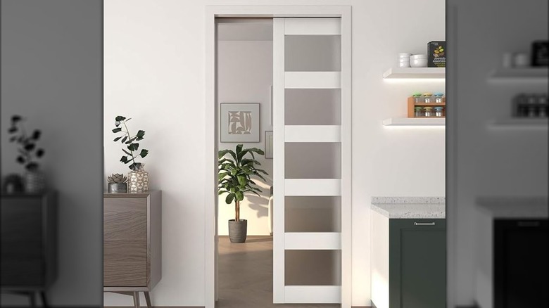 5-panel frosted sliding pocket doors