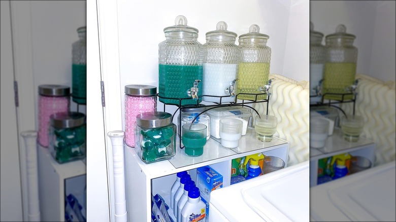 organized laundry room shelf
