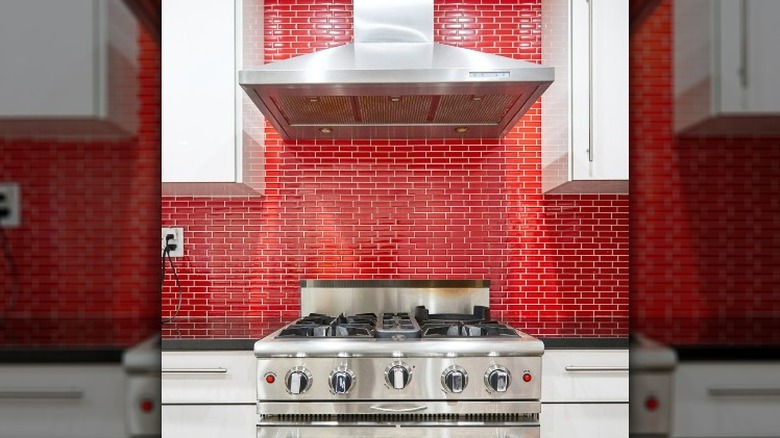 Peel and stick red tile backsplash