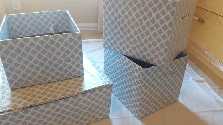 Boxes covered with patterned shelf paper