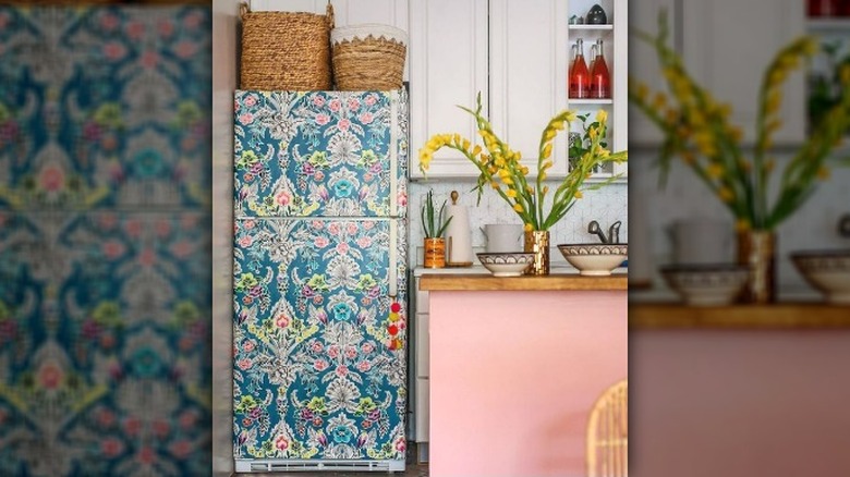 Refrigerator covered with patterned contact paper