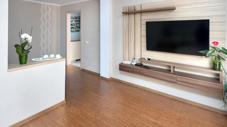 Living room with cork flooring