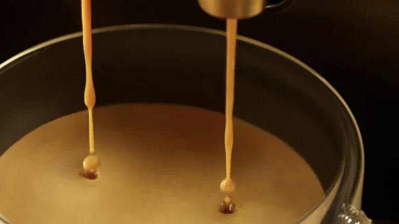 Coffee from the L'OR coffee maker drips into a cup