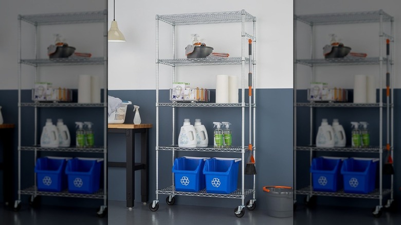 rolling shelves in tidy garage