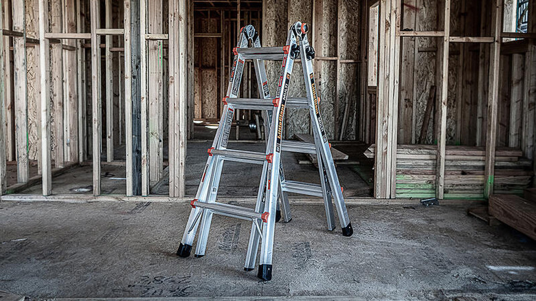 extendable ladder in construction space