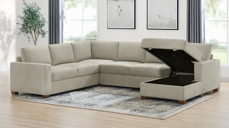 Large sectional sofa with storage chaise that's open