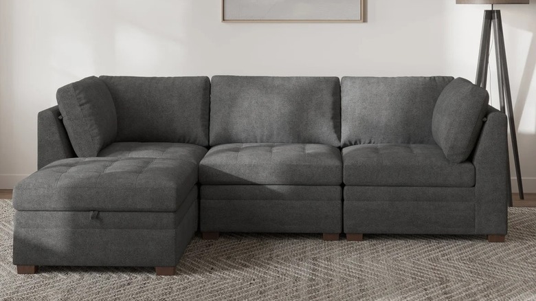 Gray chaise couch from Costco with ottoman