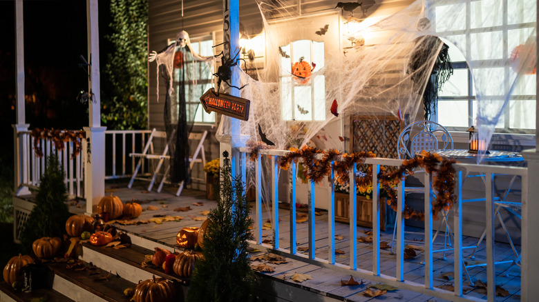 patio of Halloween decor