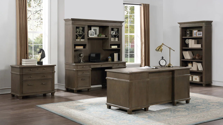 Faux antique office set with elegant gray wood finish