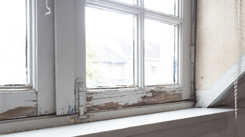 An old window with chipping paint