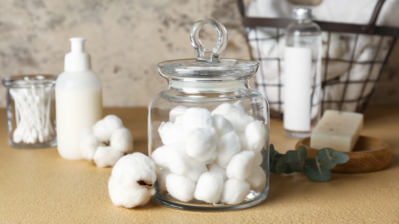 Cotton balls in glass jar