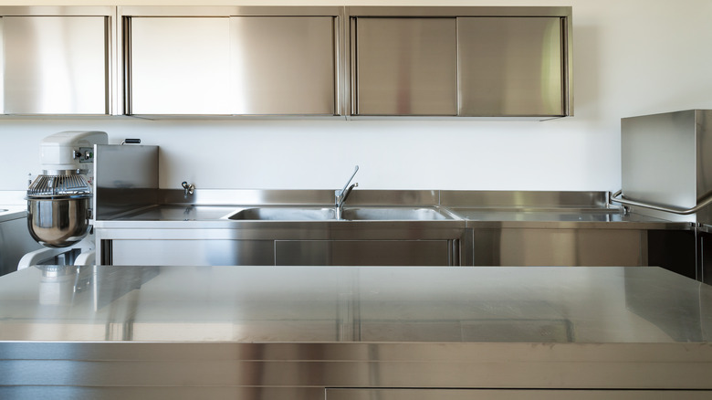 Steel kitchen counter and cabinets